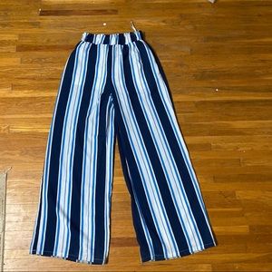 Navy blue striped flare pants